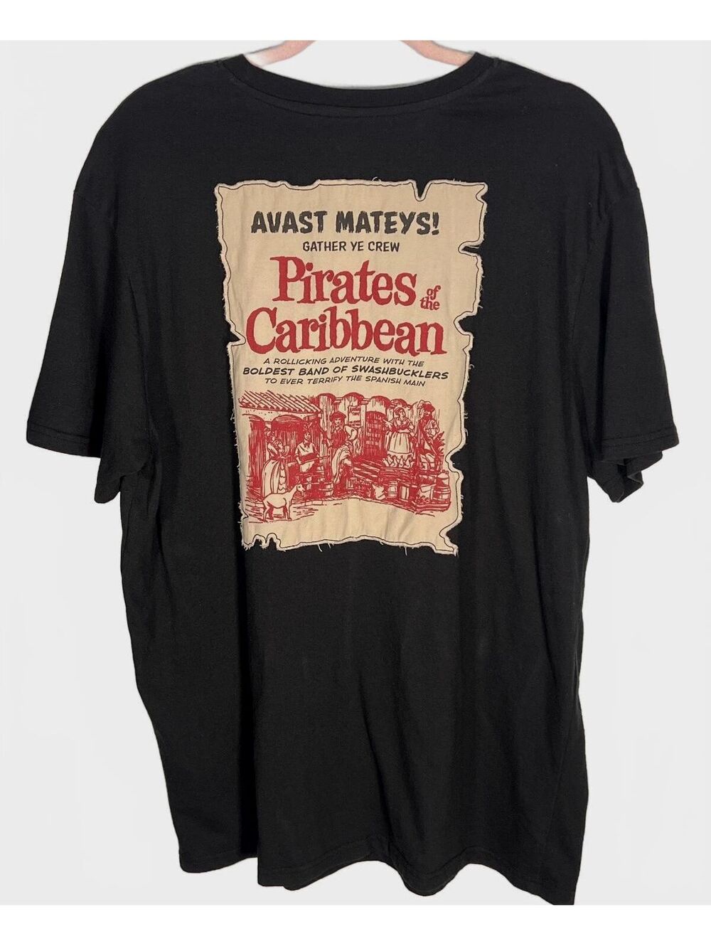 Disney Pirates of the Caribbean Graphic T Shirt Black Vintage Style Distressed L